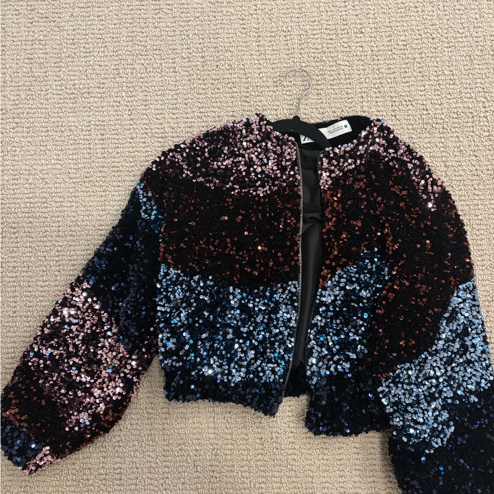 Zara Multicolor Sequin Bomber Jacket